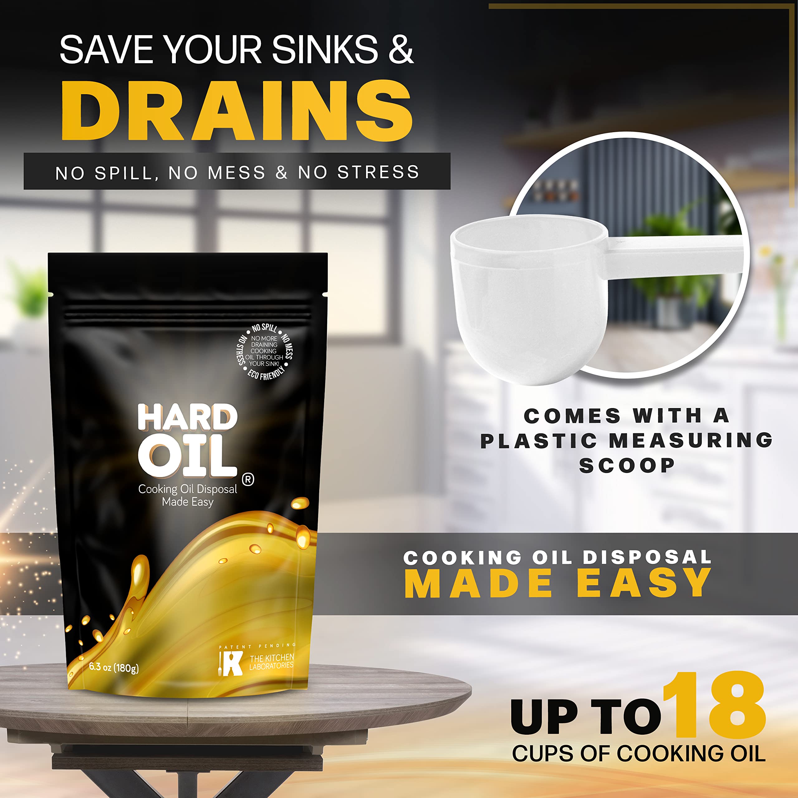 Disposal-ready solid mass in a bag shows clean, fast disposal with HARD OIL.