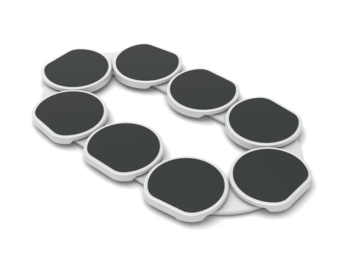 Expandable tray system extended for larger tables and more serving space.