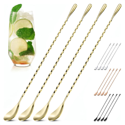 The Little Green Change bar spoon with gold spiral handle for precise stirring.