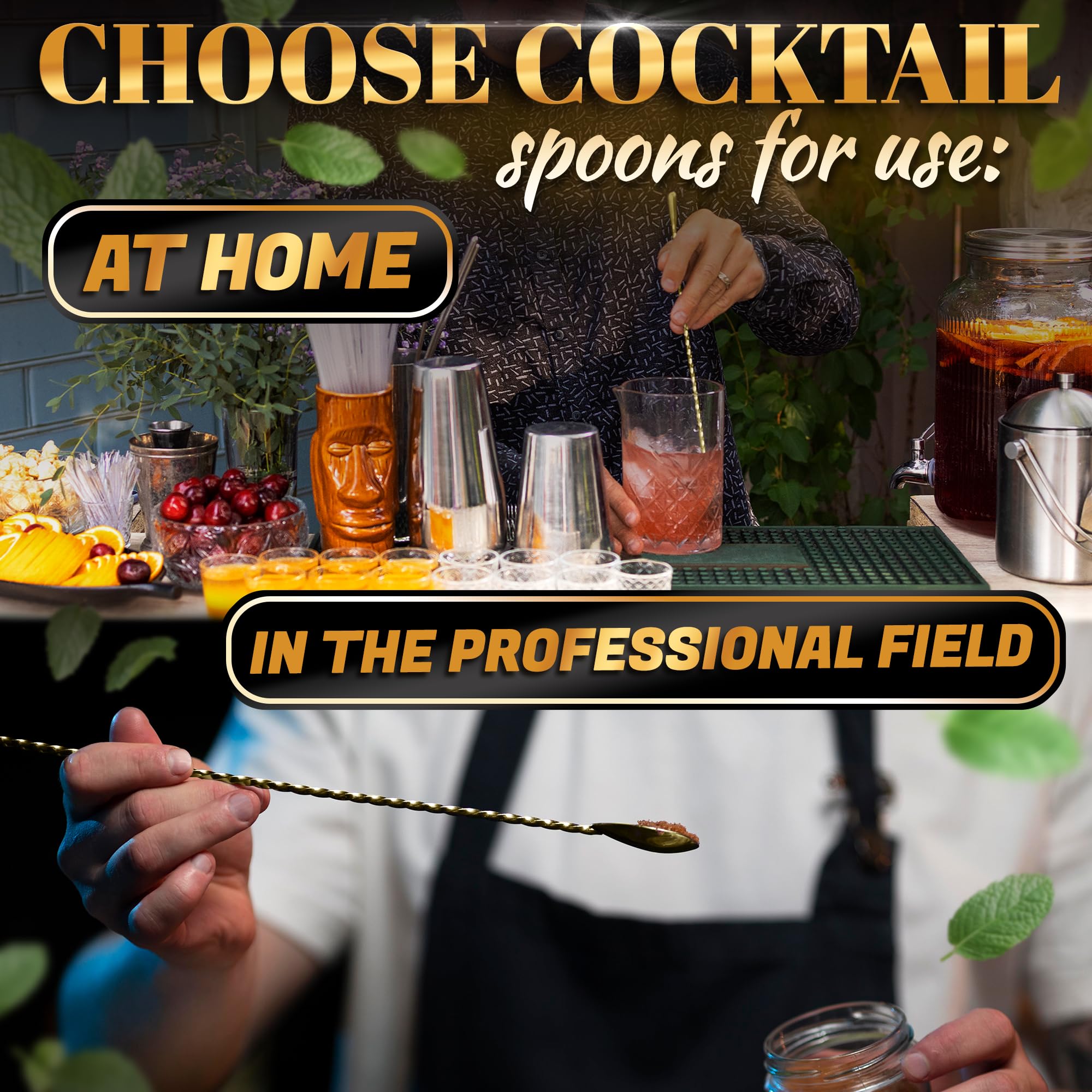 Long 12 inch bar spoon reaches tall glasses and pitchers with ease.