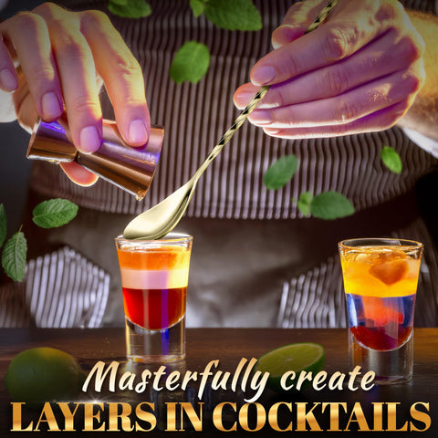 Set of four bar spoons for multiple drinks or spare utensils.