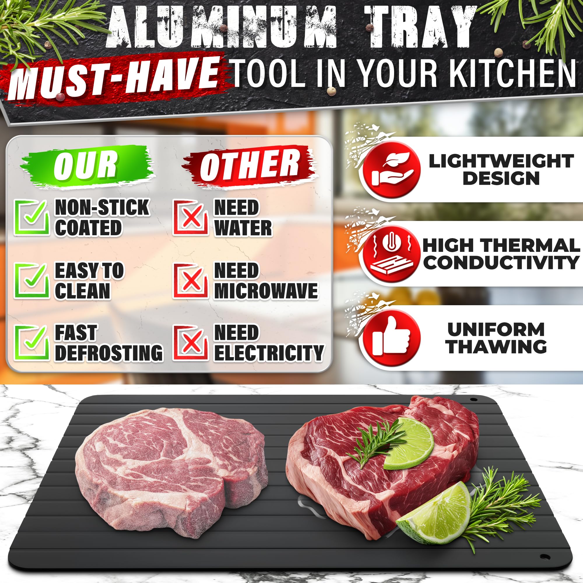 The Little Green Change defrosting tray ergonomic handle for safe handling