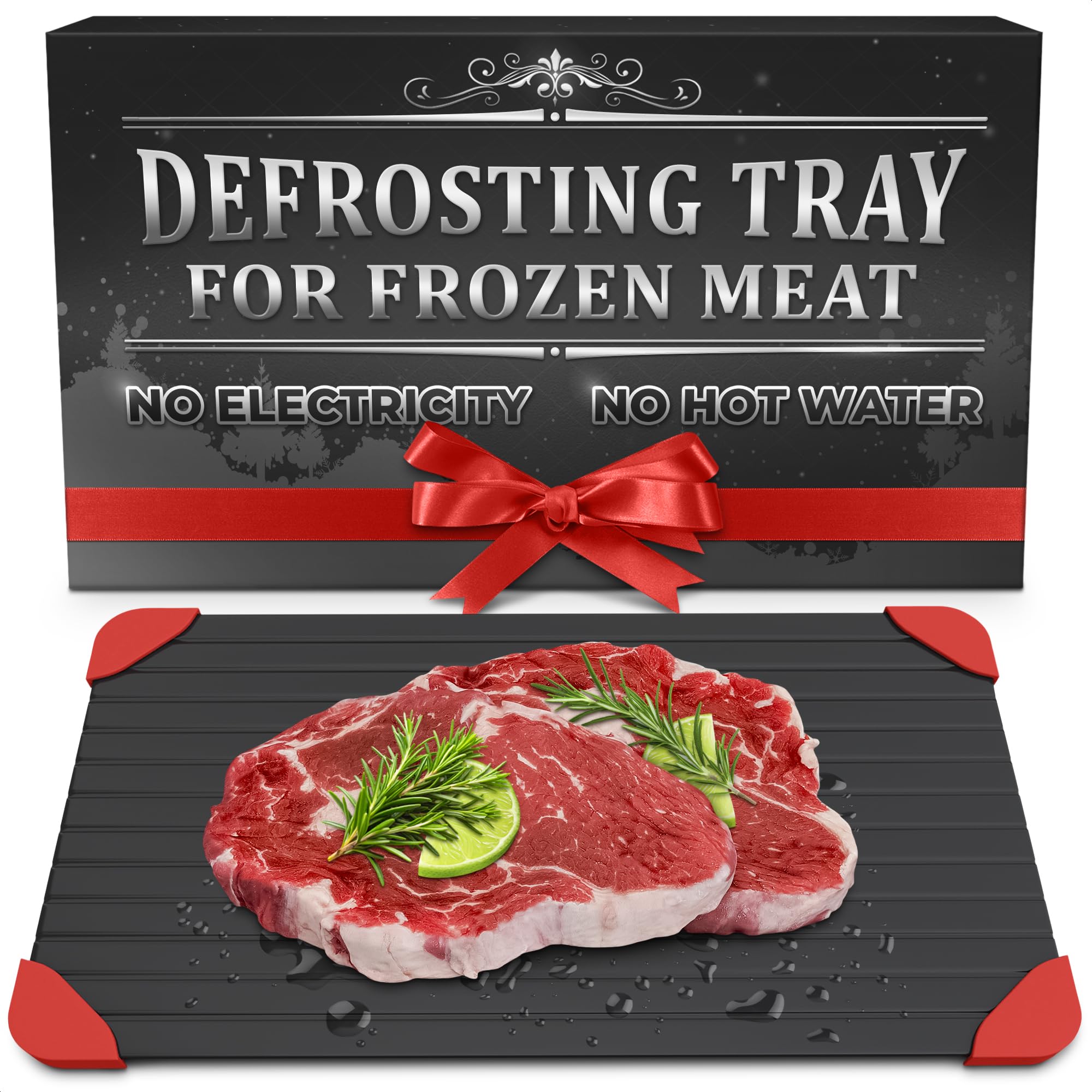 The Little Green Change defrost tray with large surface speeds thawing of meat, fish, and veggies.