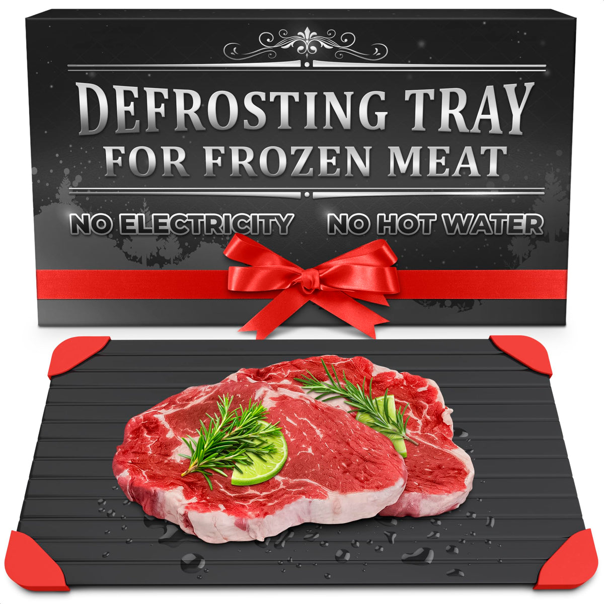 The Little Green Change defrost tray with large surface speeds thawing of meat, fish, and veggies.