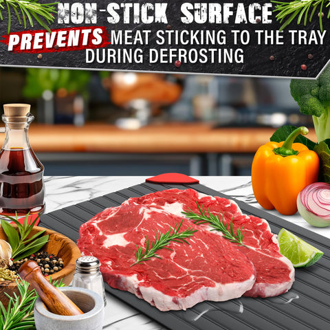 The Little Green Change defrost tray saves time during weeknight cooking preparation.