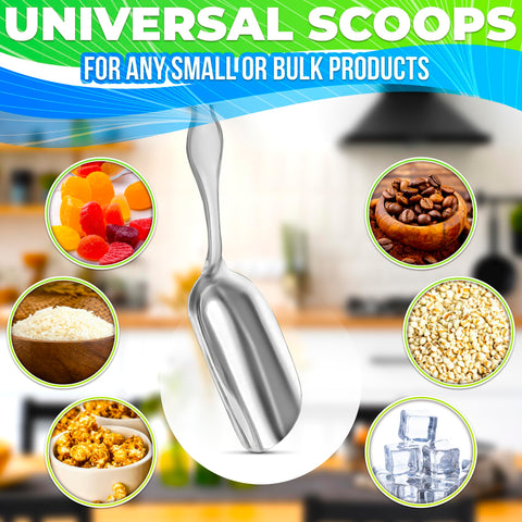 The Little Green Change mini scoops with mirror finish, elegant pantry organization.