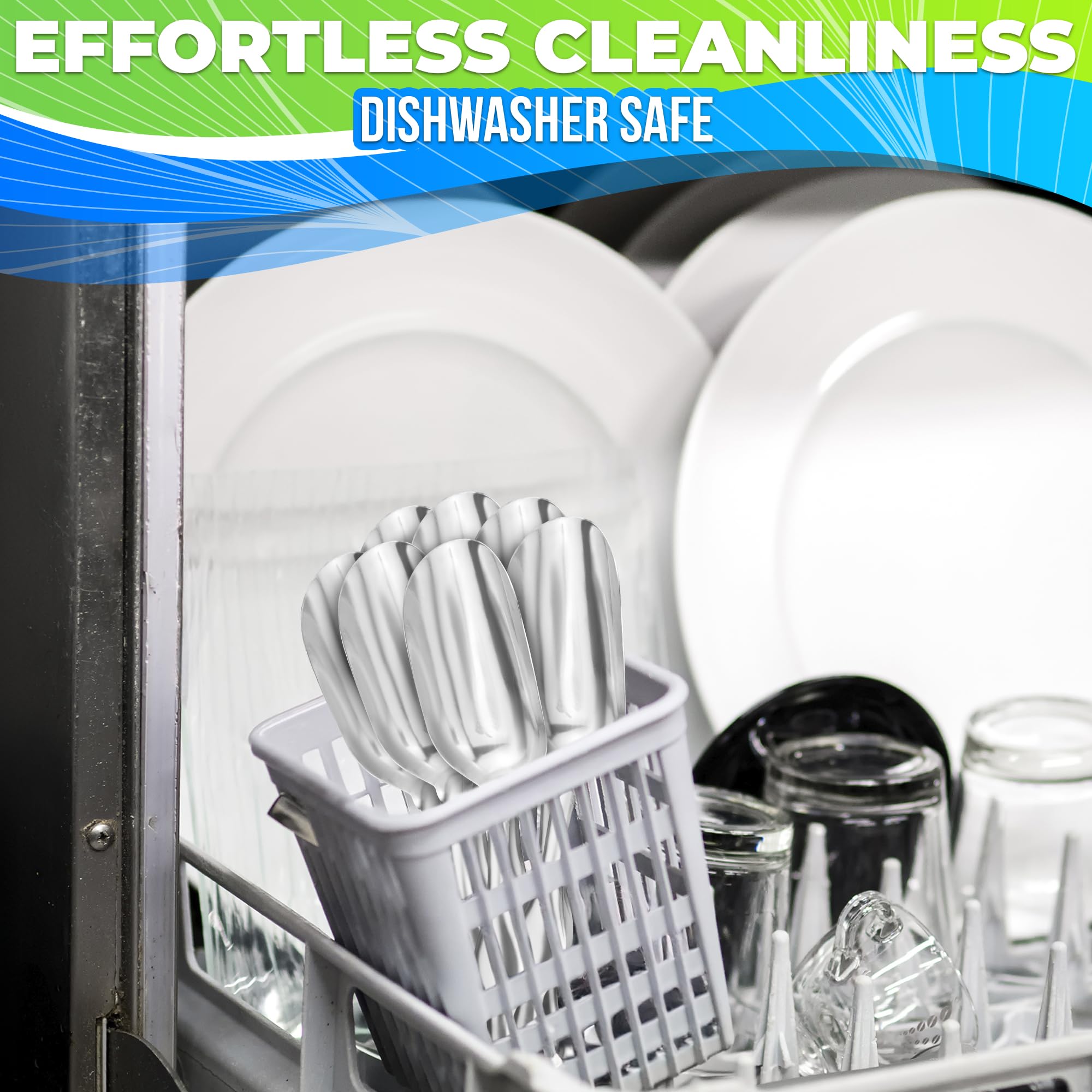 The Little Green Change polished scoops, scratch-resistant finish for long-term kitchen use.