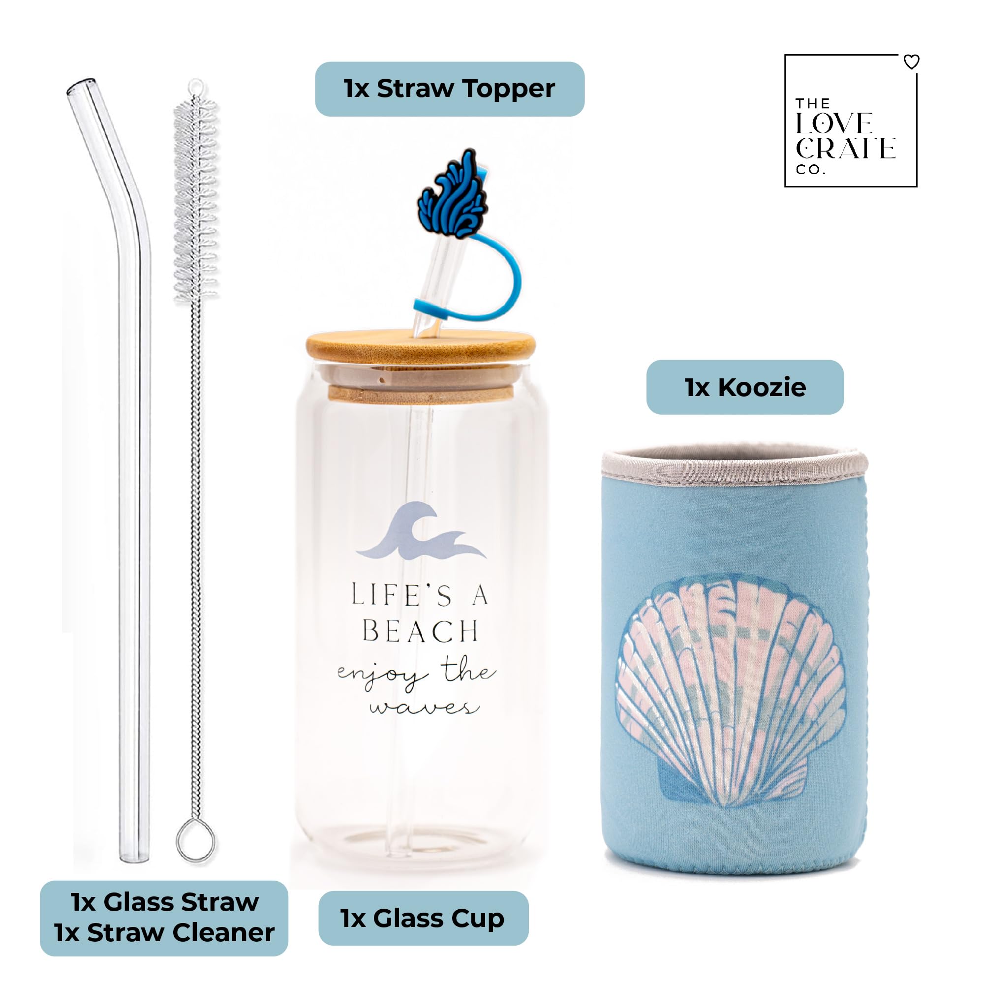 The Love Crate Co. Ocean Gifts bamboo lid adds secure closure for travel-friendly use.