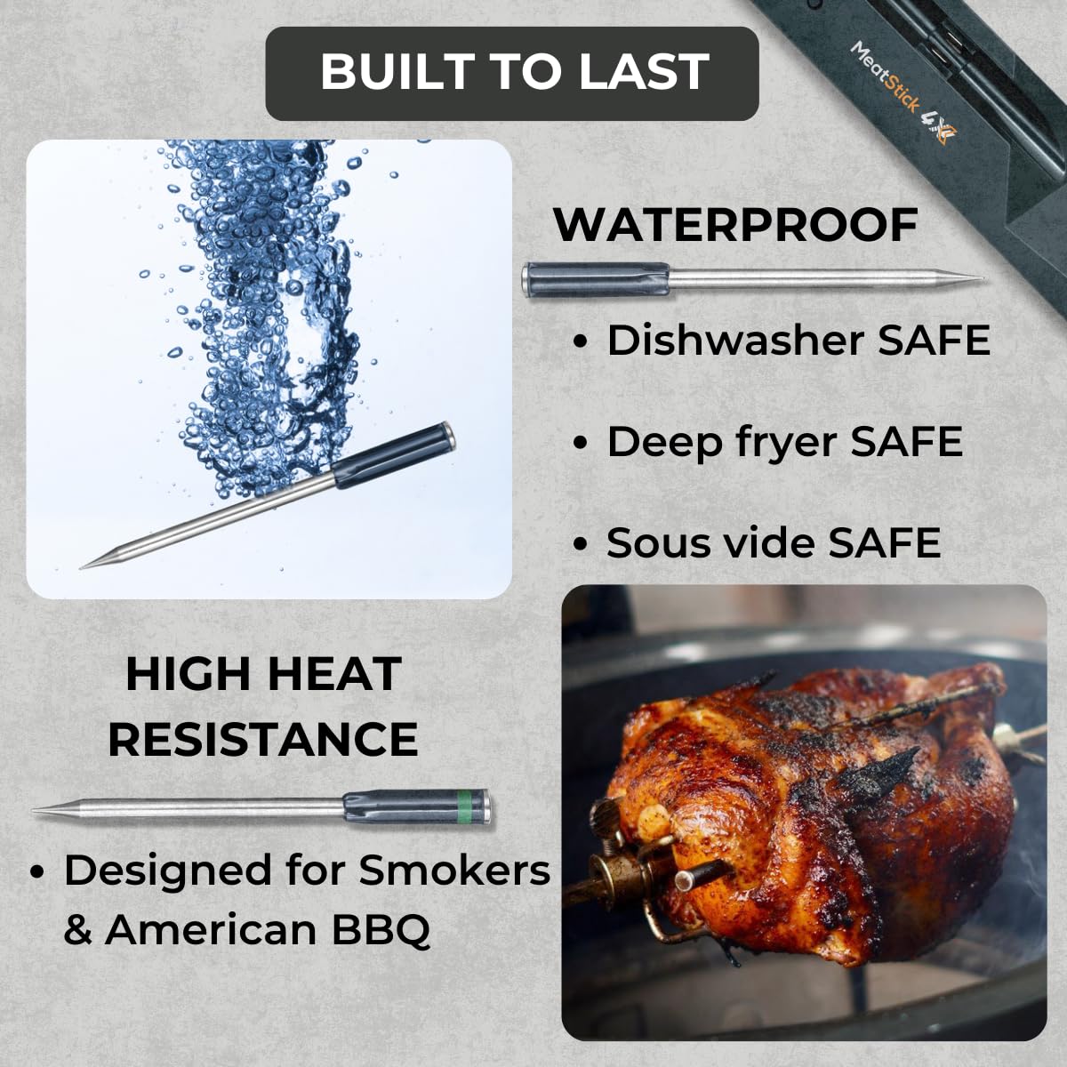 MeatStick 4X probe is dishwasher safe for easy cleanup.