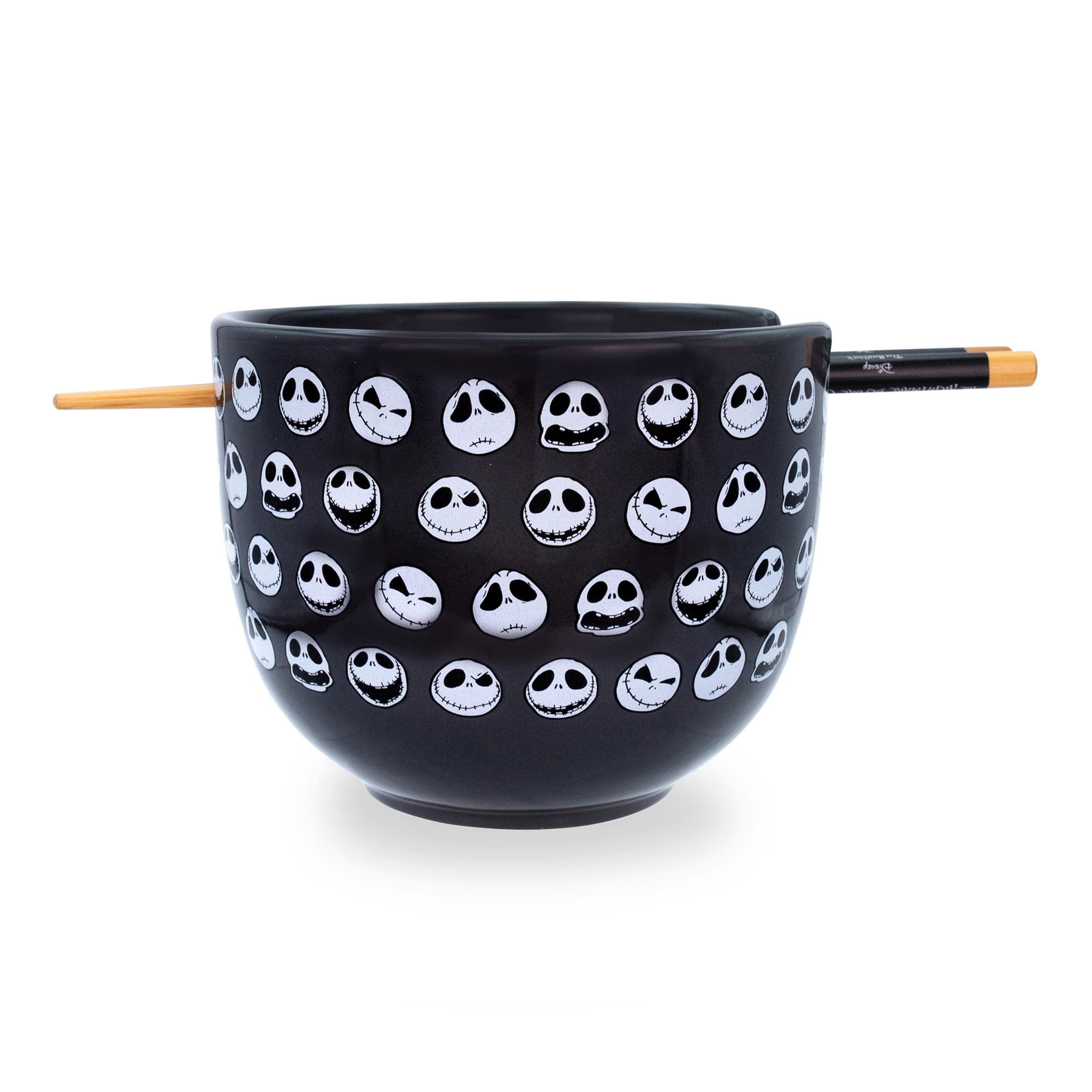 The Nightmare Before Christmas ramen bowl featuring Jack Skellington expressions for fun noodle nights.