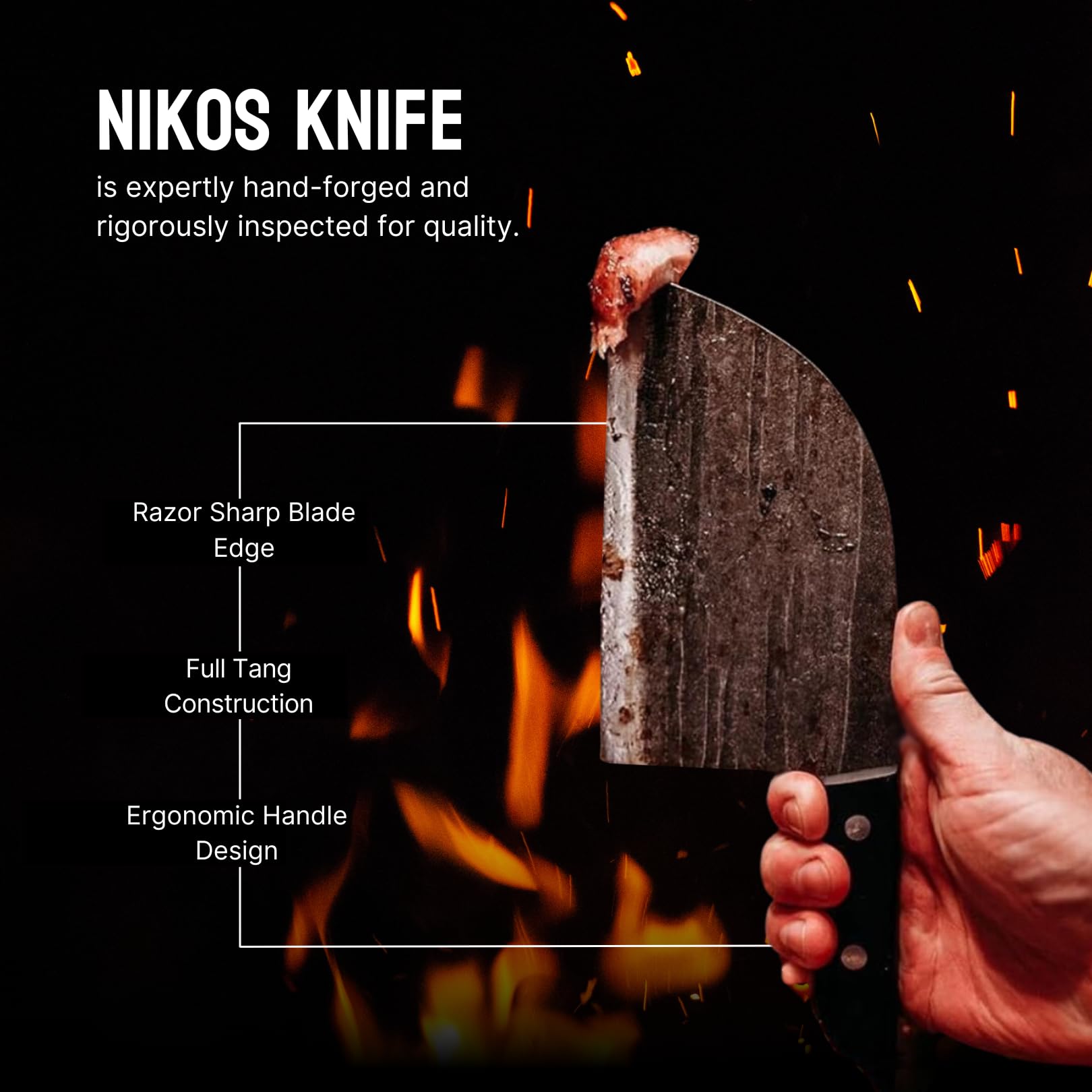 The Nikos Knife Serbian Chef Knife wood handle demonstrates balanced grip during prep.