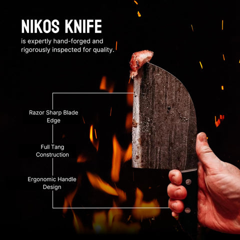 The Nikos Knife Serbian Chef Knife wood handle demonstrates balanced grip during prep.