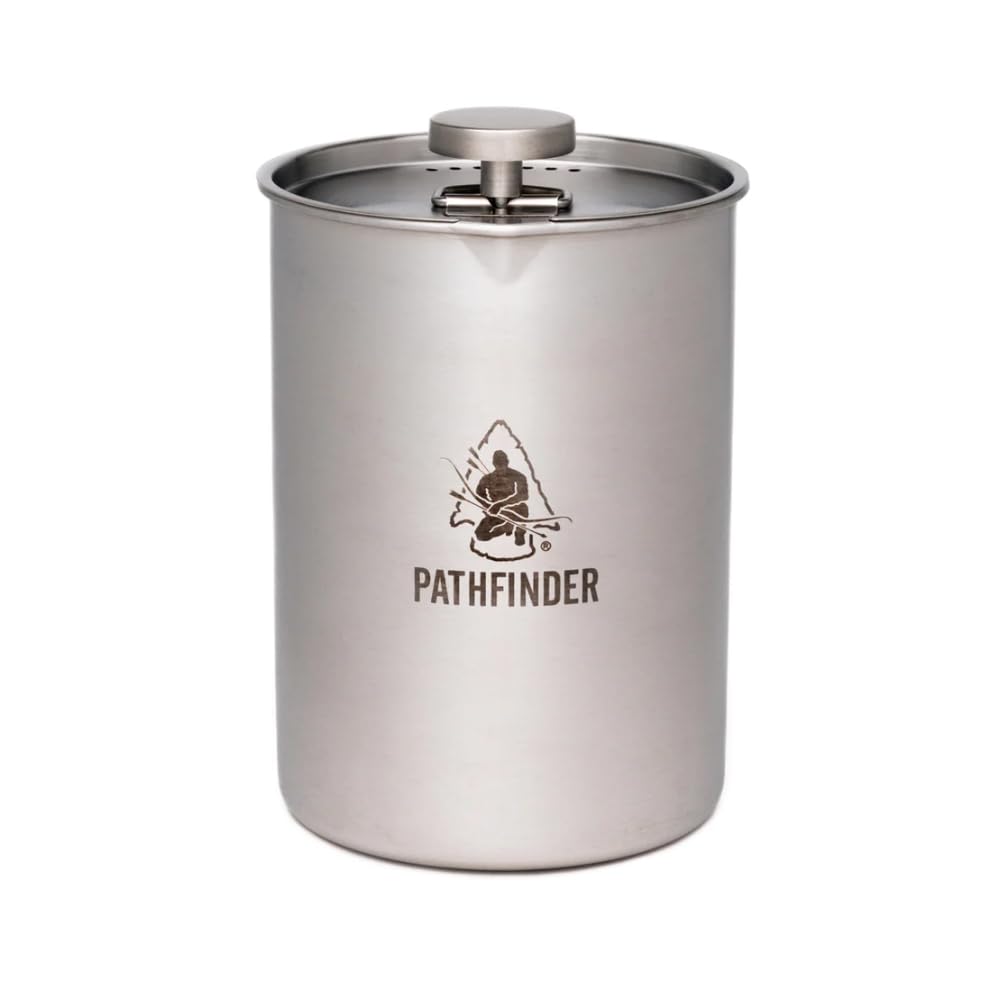 The Pathfinder School French press camping: portable design for on-the-go coffee.