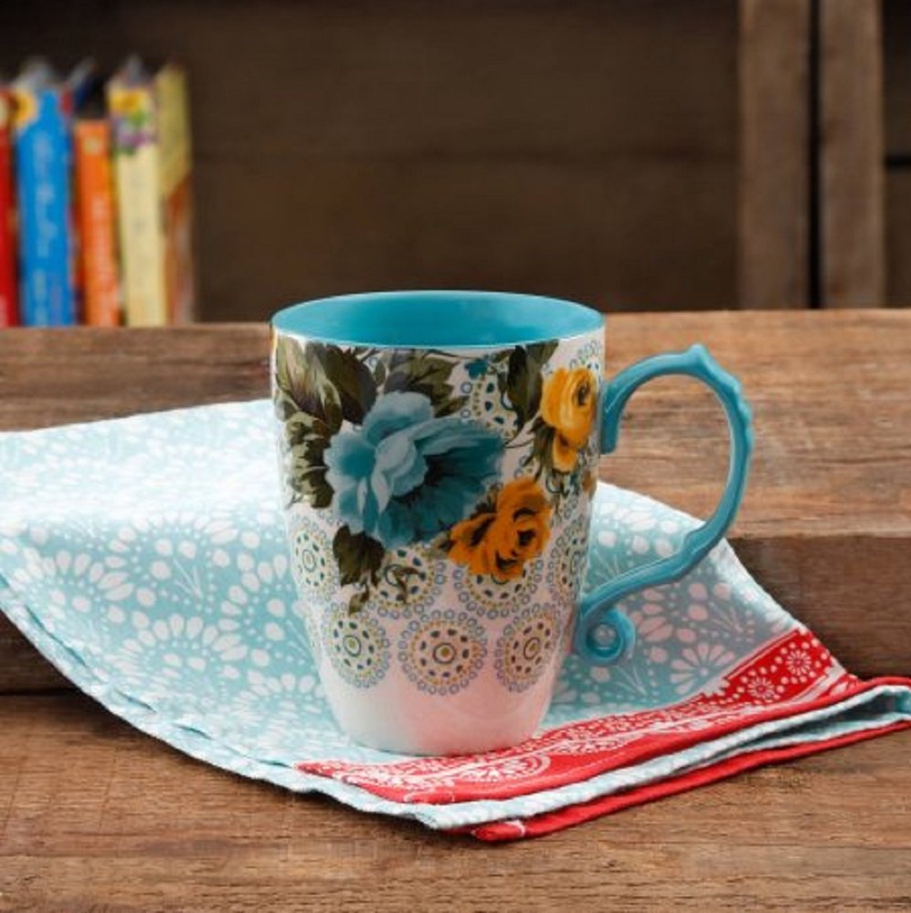 The Pioneer Woman Rose Shadow 24oz mug, design closeup, boosts oversized latte enjoyment.