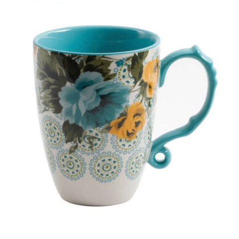 The Pioneer Woman Rose Shadow 24oz mug, front view, ideal for cozy coffee moments.