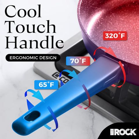 The Rock Soho oven-safe badge notes 320°F limit for stovetop-to-oven versatility.