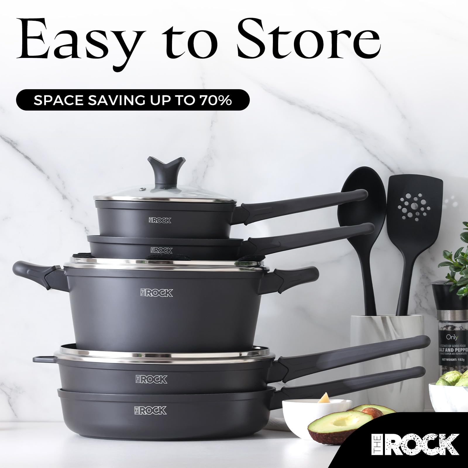The Rock Soho stay-cool Bakelite handle on the cookware.