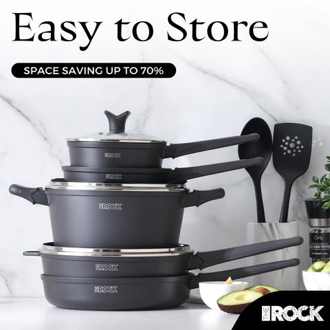 The Rock Soho stay-cool Bakelite handle on the cookware.