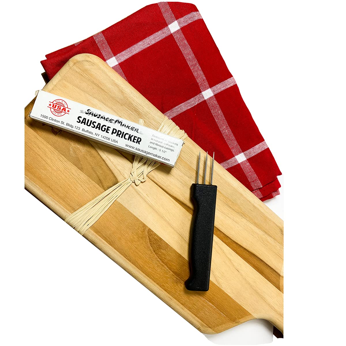 The Sausage Maker air-pocket removal tool helps prevent bursting during cooking.
