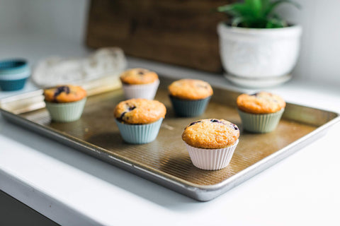 The Silicone Kitchen free-standing muffin cups fit on a sheet without greasing