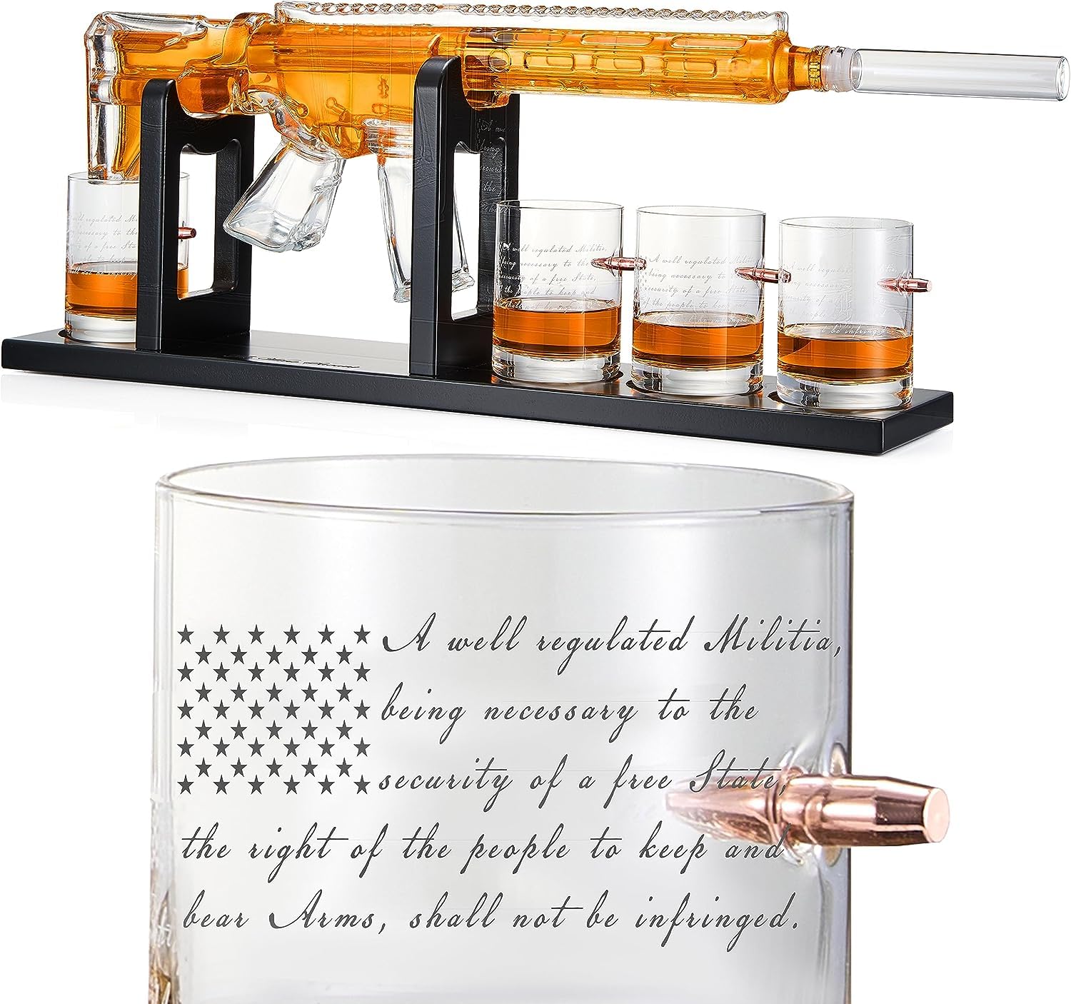 The Wine Savant AR15 decanter shows 1000 ml capacity for elegant pours.