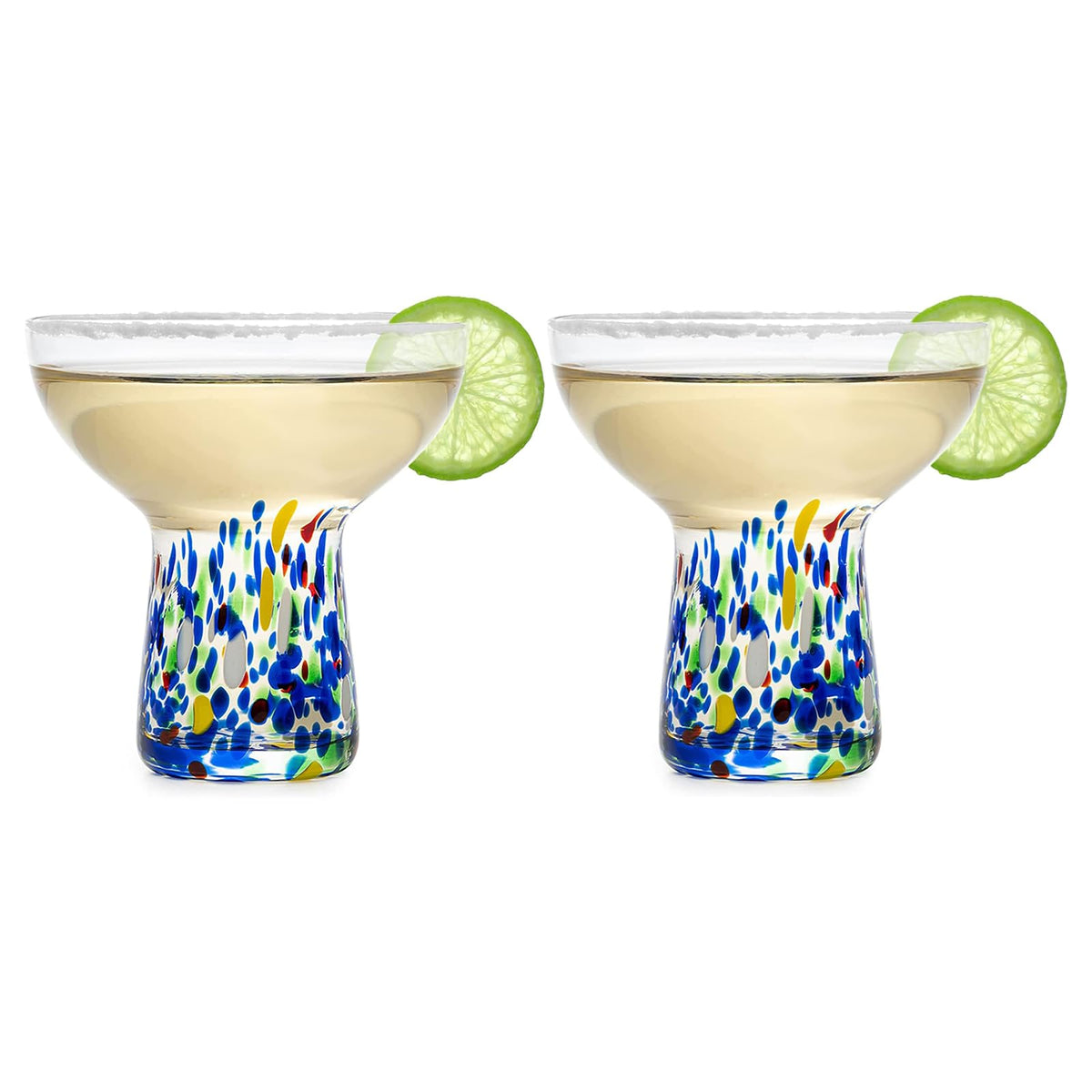 The Wine Savant confetti margarita glass set adds festive color to any table.