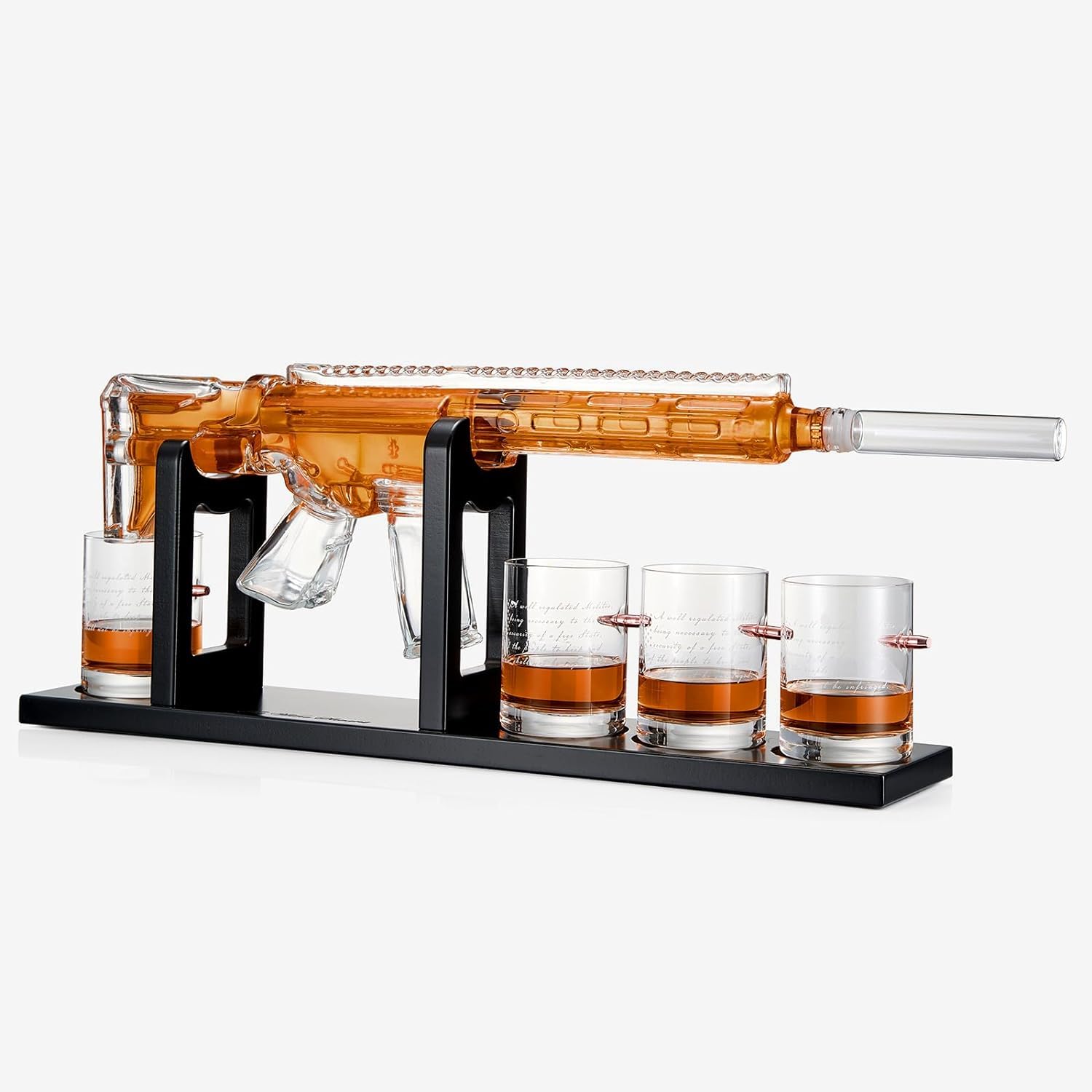 AR15 decanter detail highlights craftsmanship and conversation-worthy decor from The Wine Savant.