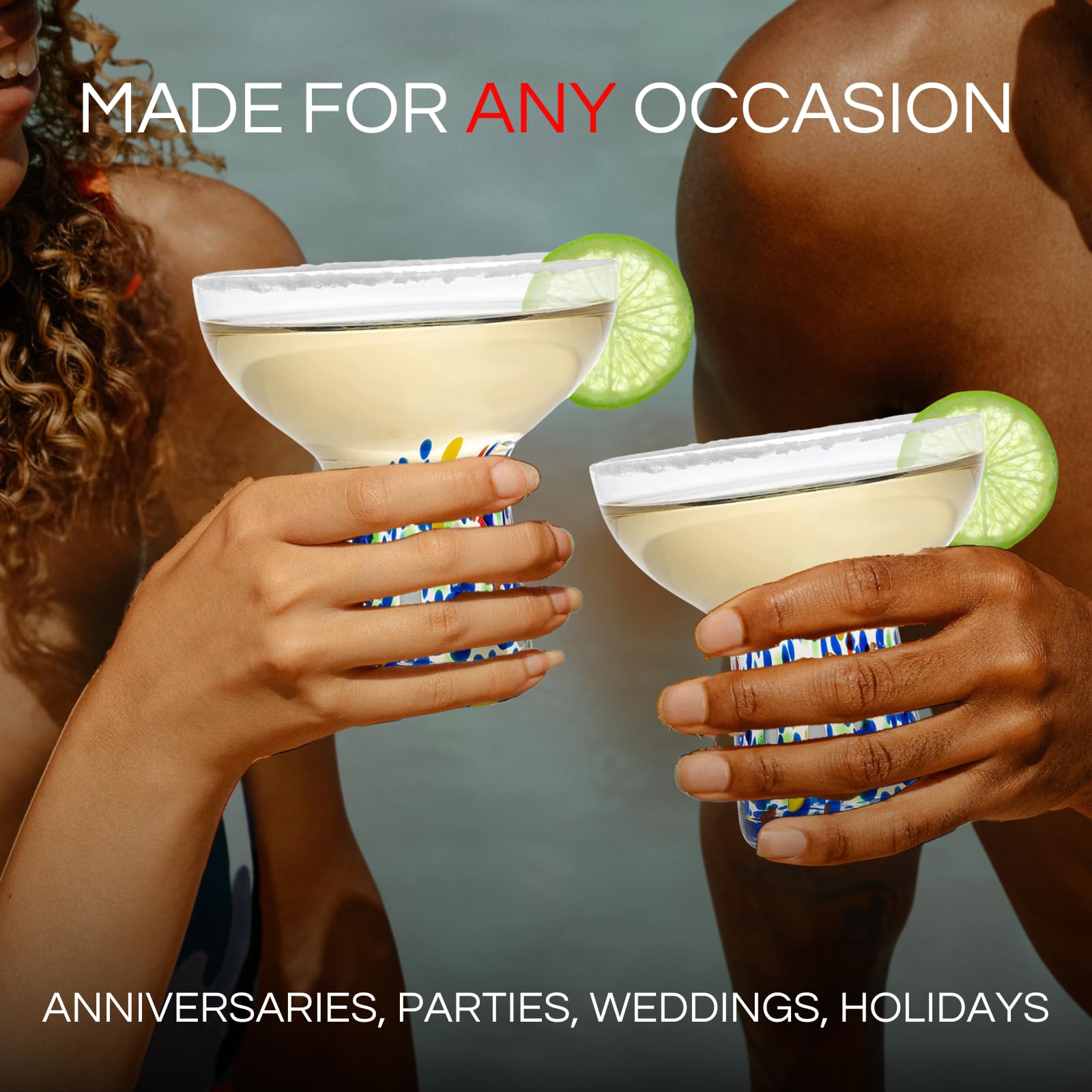 The Wine Savant hand-blown confetti glass showcases unique artistry for upscale cocktails.