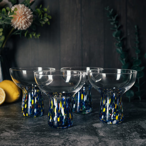 The Wine Savant hand-blown confetti glassware with luminous color and artisan finish.