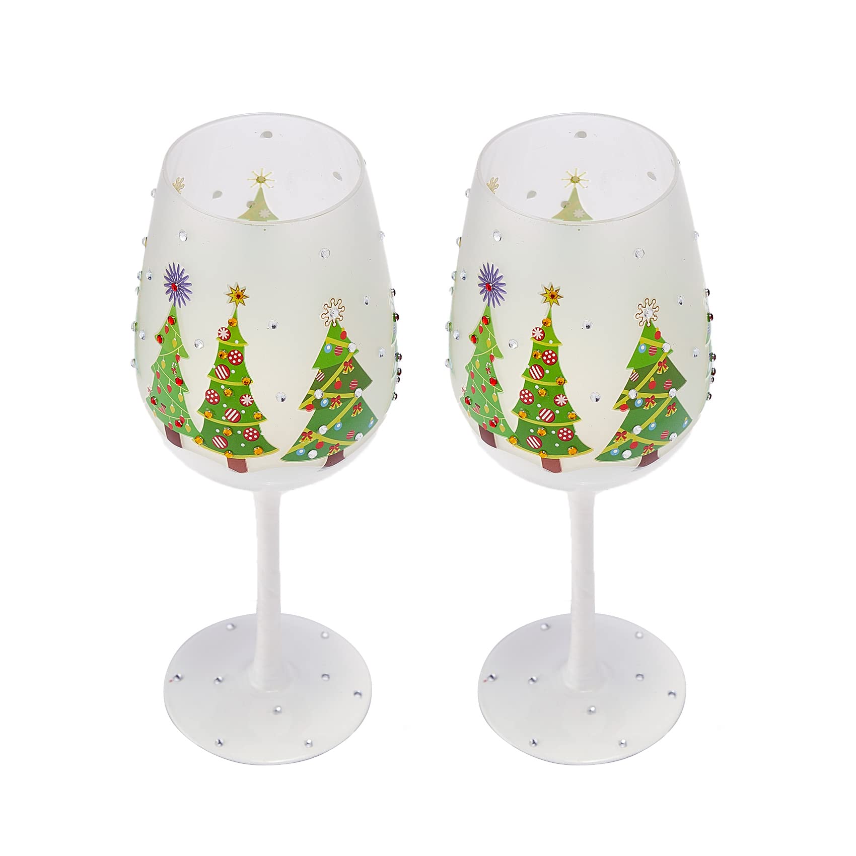 The Wine Savant holiday tree wine glass pair for toasts and entertaining.