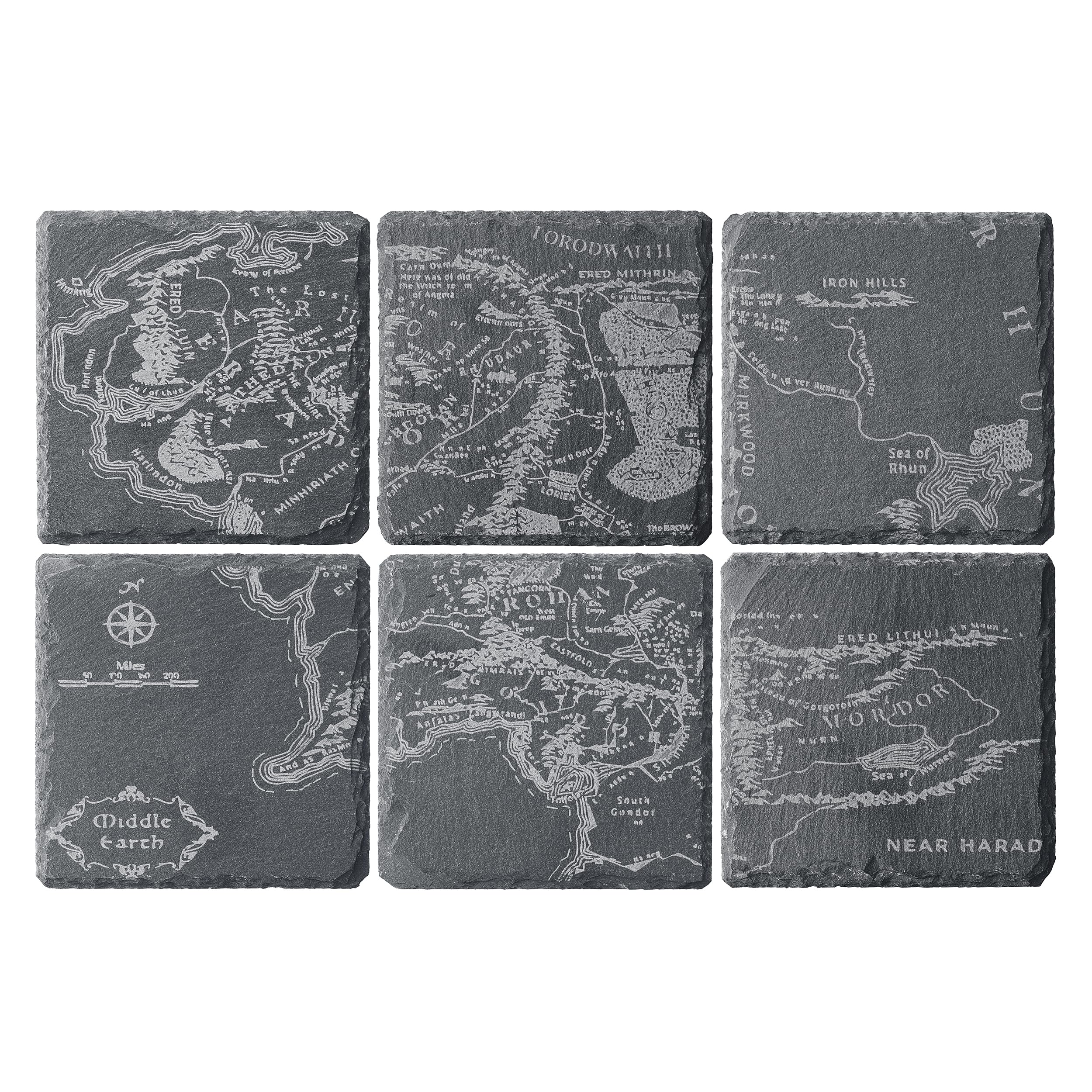 The Wine Savant LOTR map coaster with engraved Middle Earth design for tabletop protection