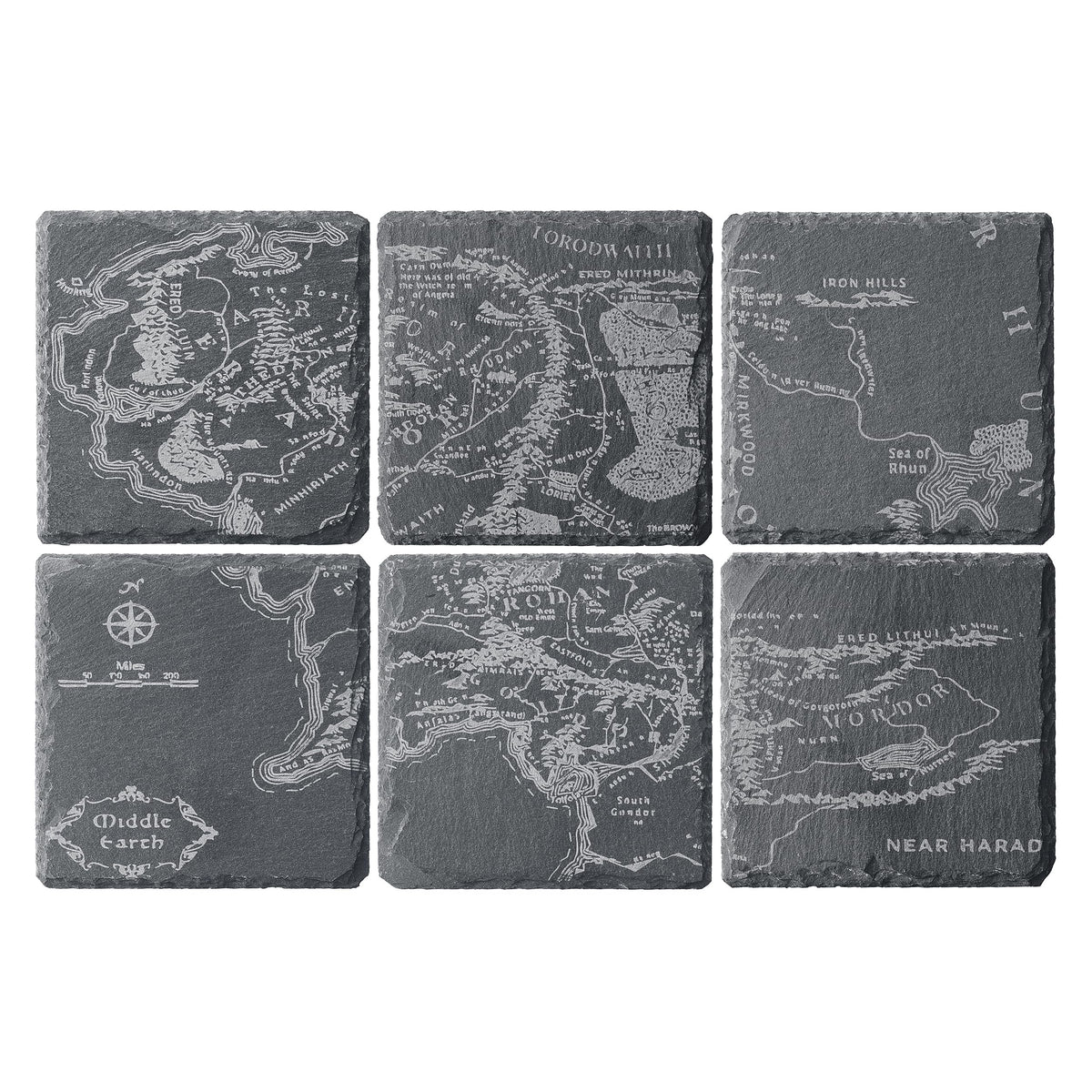 The Wine Savant LOTR map coaster with engraved Middle Earth design for tabletop protection