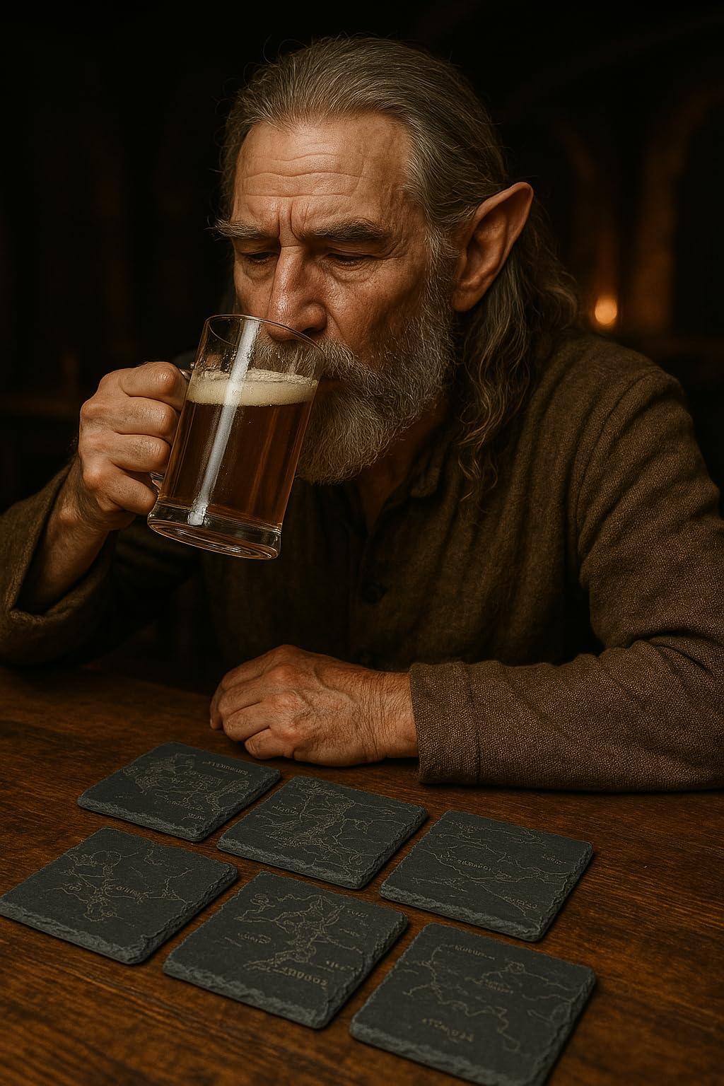 The Wine Savant slate coaster set shows Middle Earth regions for elegant table protection