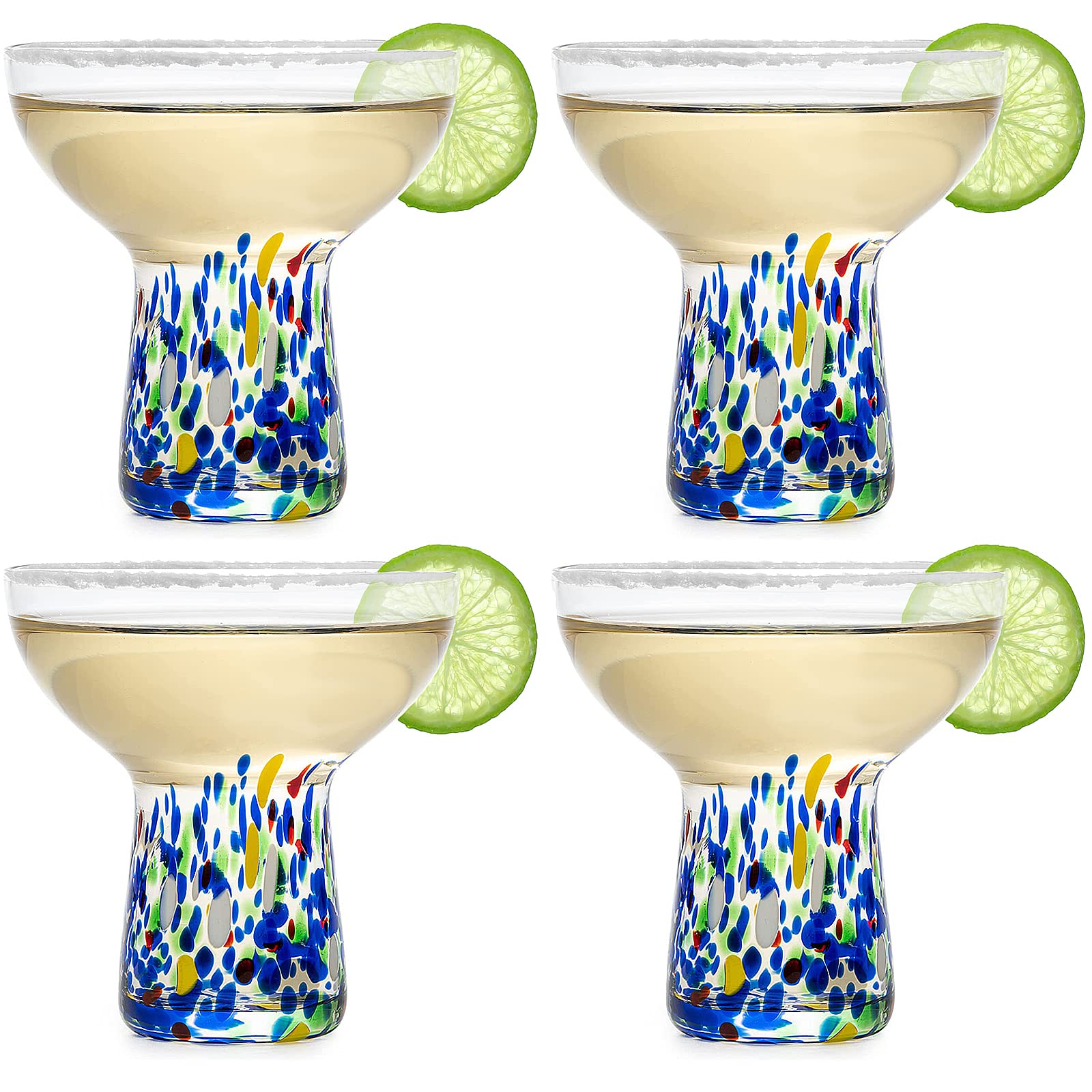 The Wine Savant stemless margarita glasses with confetti design, ideal for stylish entertaining.