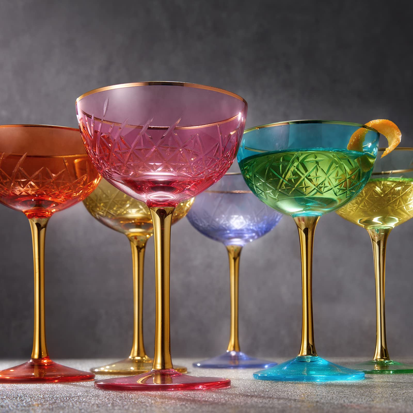 The Wine Savant green vintage art deco coupe glass, colorful everyday use