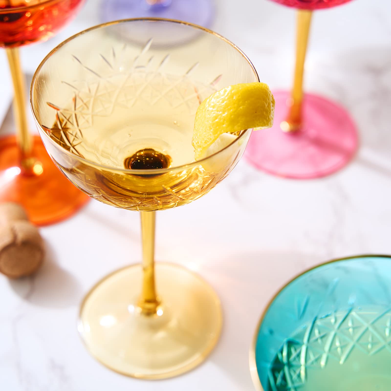 The Wine Savant orange vintage art deco coupe glass, vibrant for cocktails