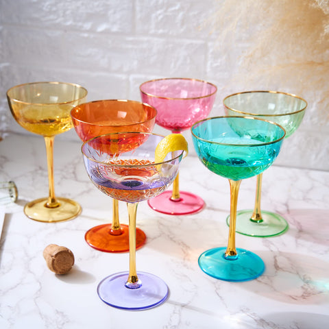 The Wine Savant pink vintage art deco coupe glass, 7 oz, ideal for celebrations