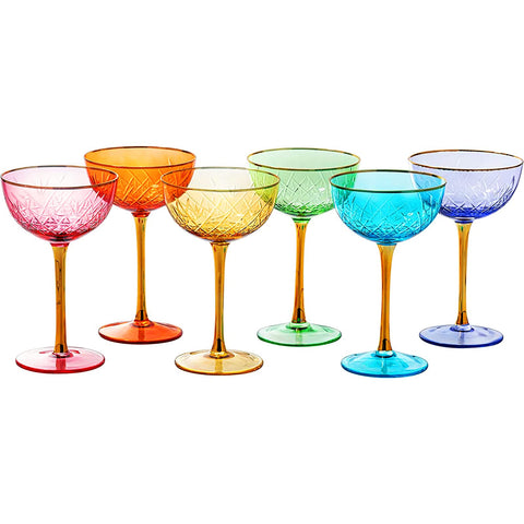 Set of six The Wine Savant vintage art deco coupe glasses