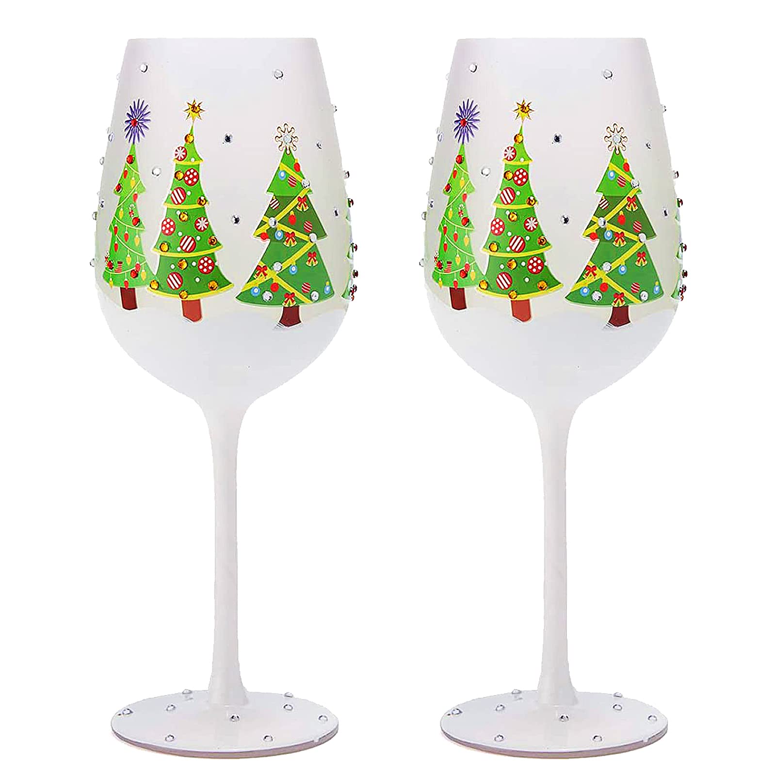 The Wine Savant winter tree glass with decorated exterior for festive toasts.