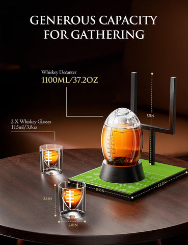 The Wine Things football decanter game night setup invites social tasting.