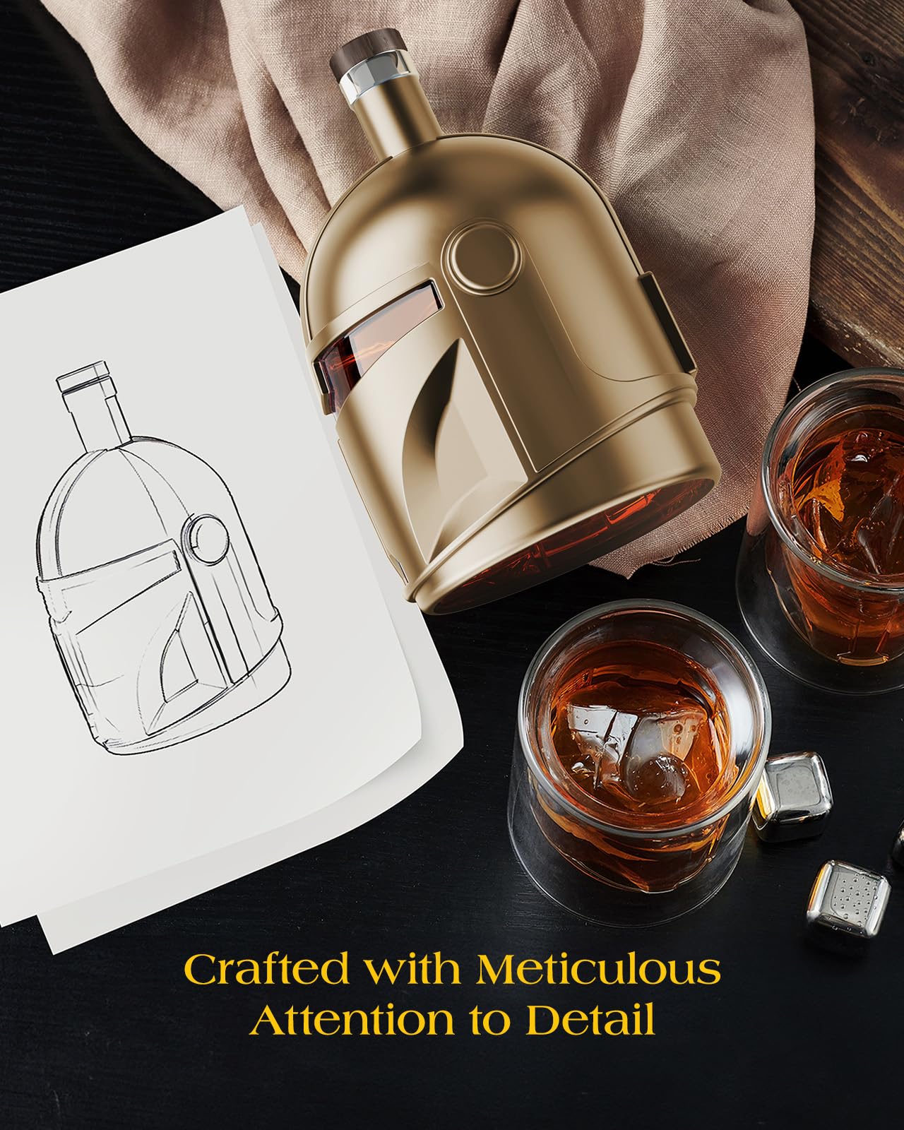 The Wine Things Galaxy decanter helmet-side view adds bold drama for serving guests.