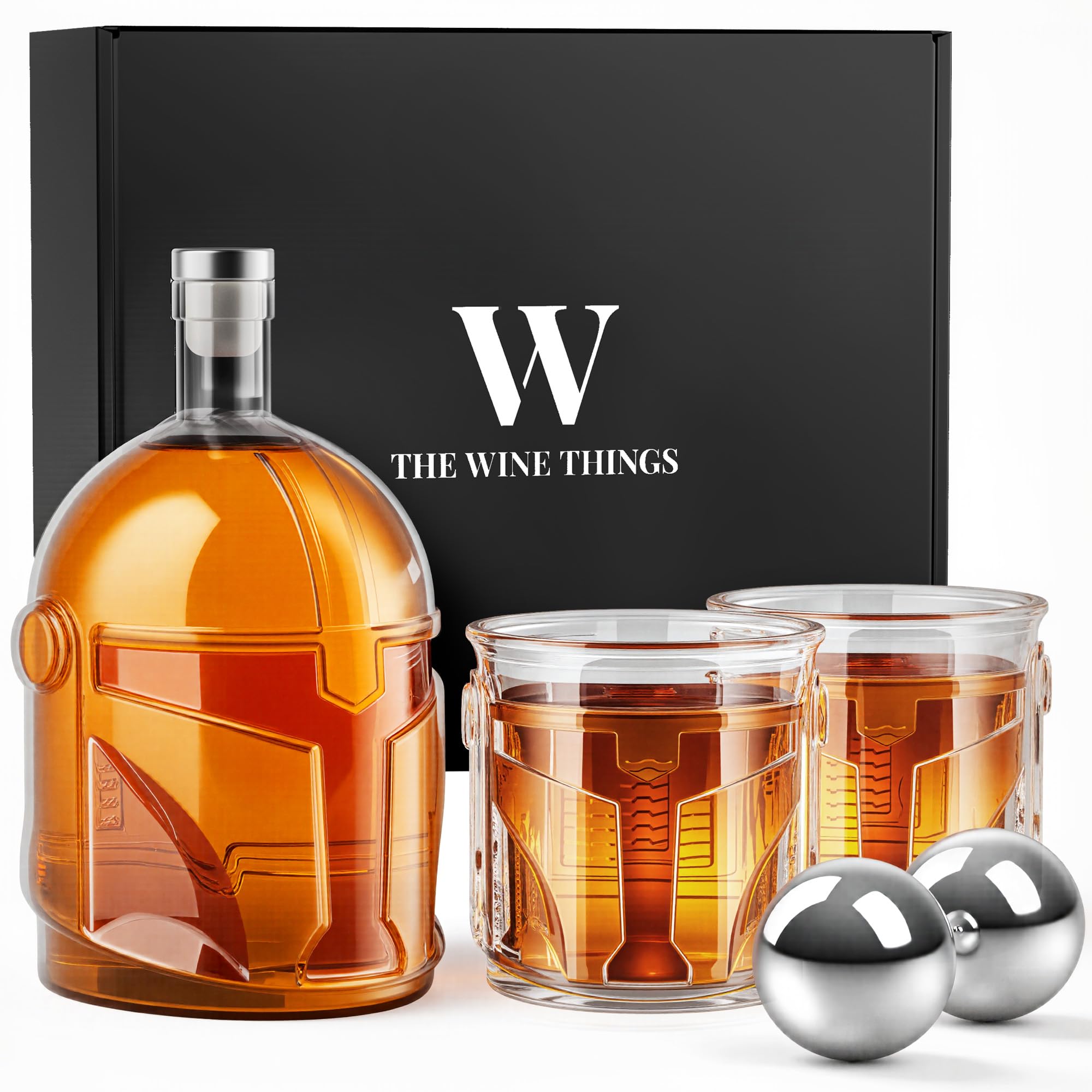 The Wine Things helmet-decanter-32oz bottle adds bold, space-themed flair to your bar.