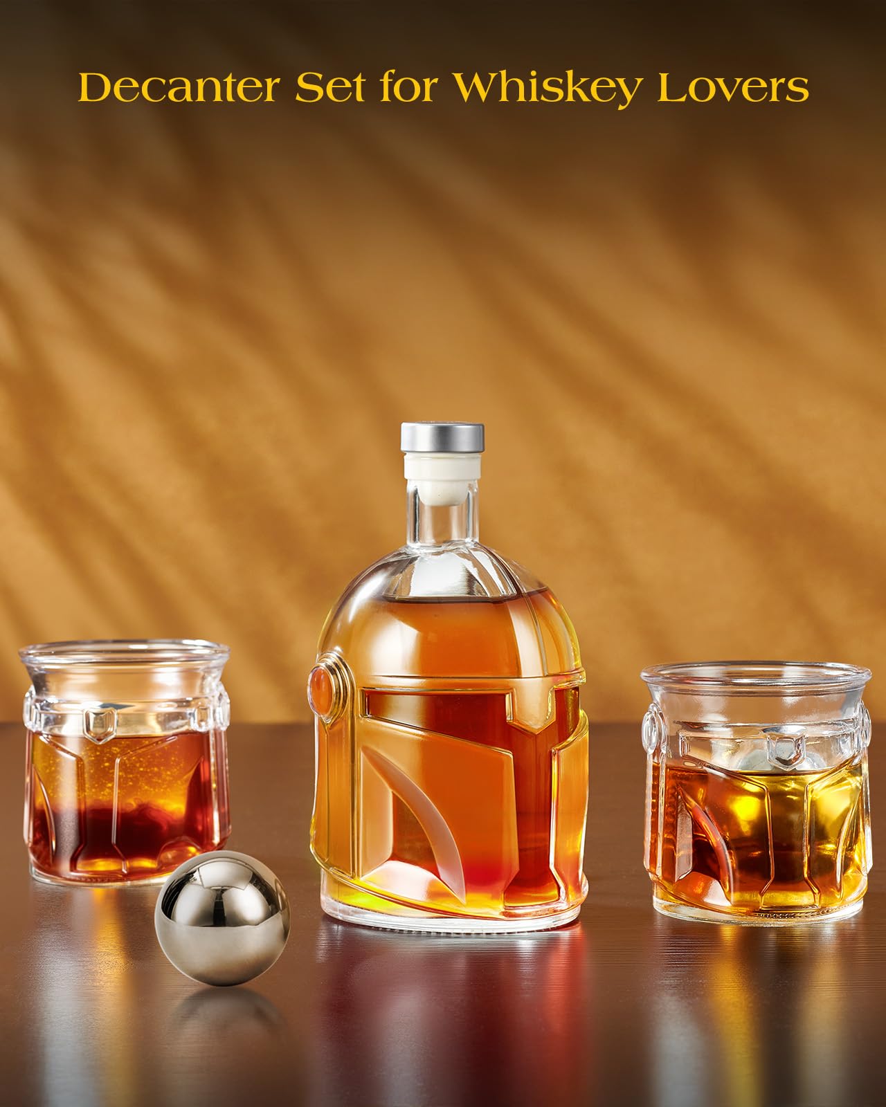 The Wine Things helmet-decanter-glasses offer a futuristic look for stylish whiskey service.