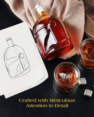 Close-up of helmet-design decanter highlighting artisanal craftsmanship by The Wine Things.