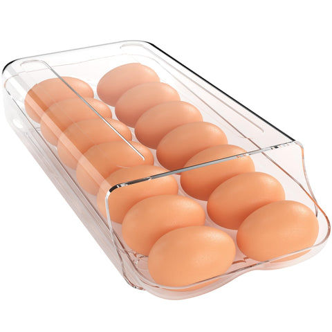 theaoo egg holder for fridge displaying auto-rolling eggs for quick access