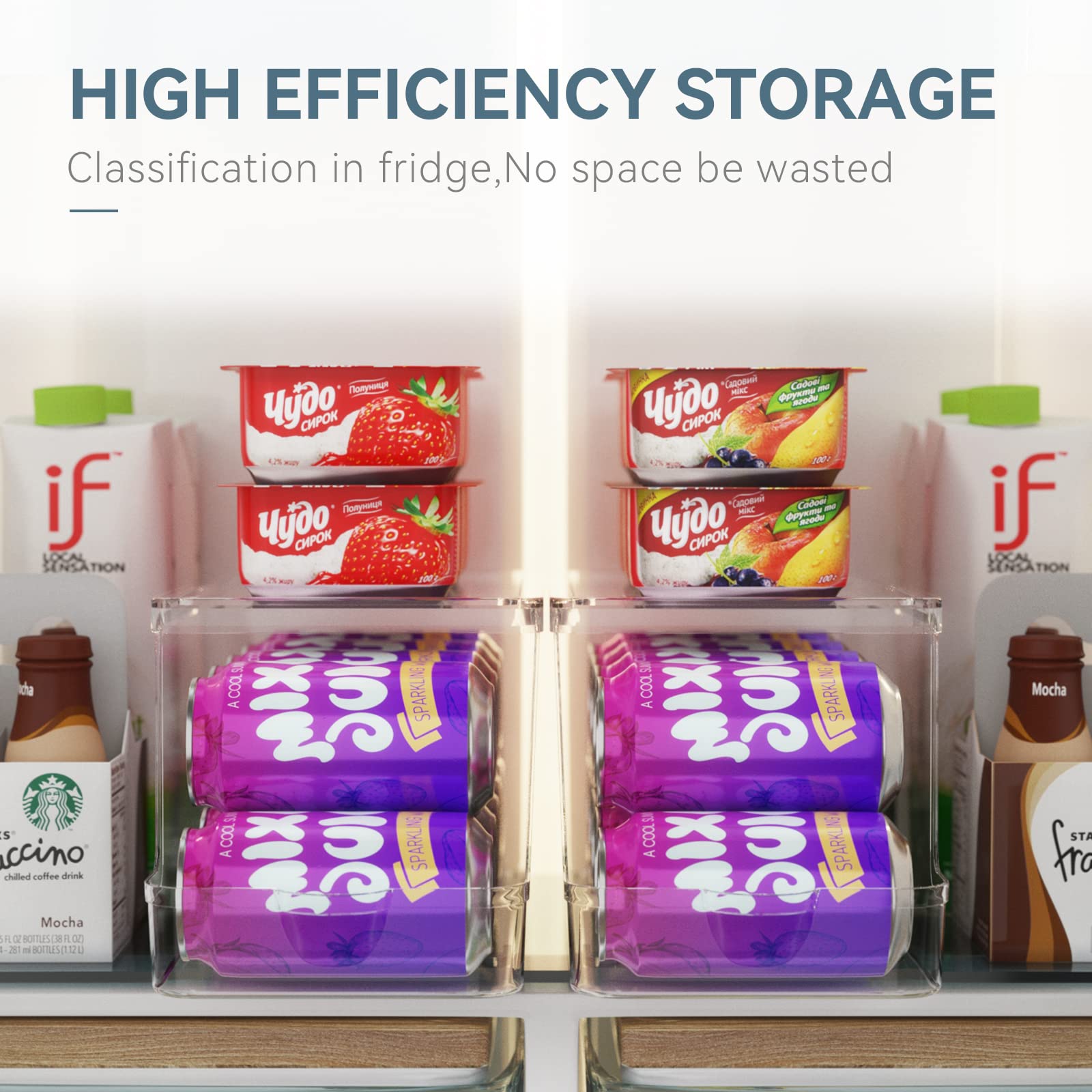 theaoo soda can dispenser in fridge demonstrates space-saving organization