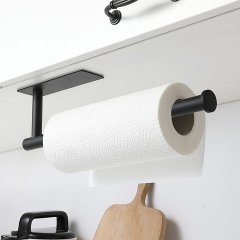 theaoo wall-mounted paper towel rack in matte black adds sleek style