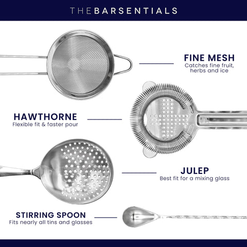 TheBarsentials Julep Strainer ideal for mixing glass filtration and smooth pours.