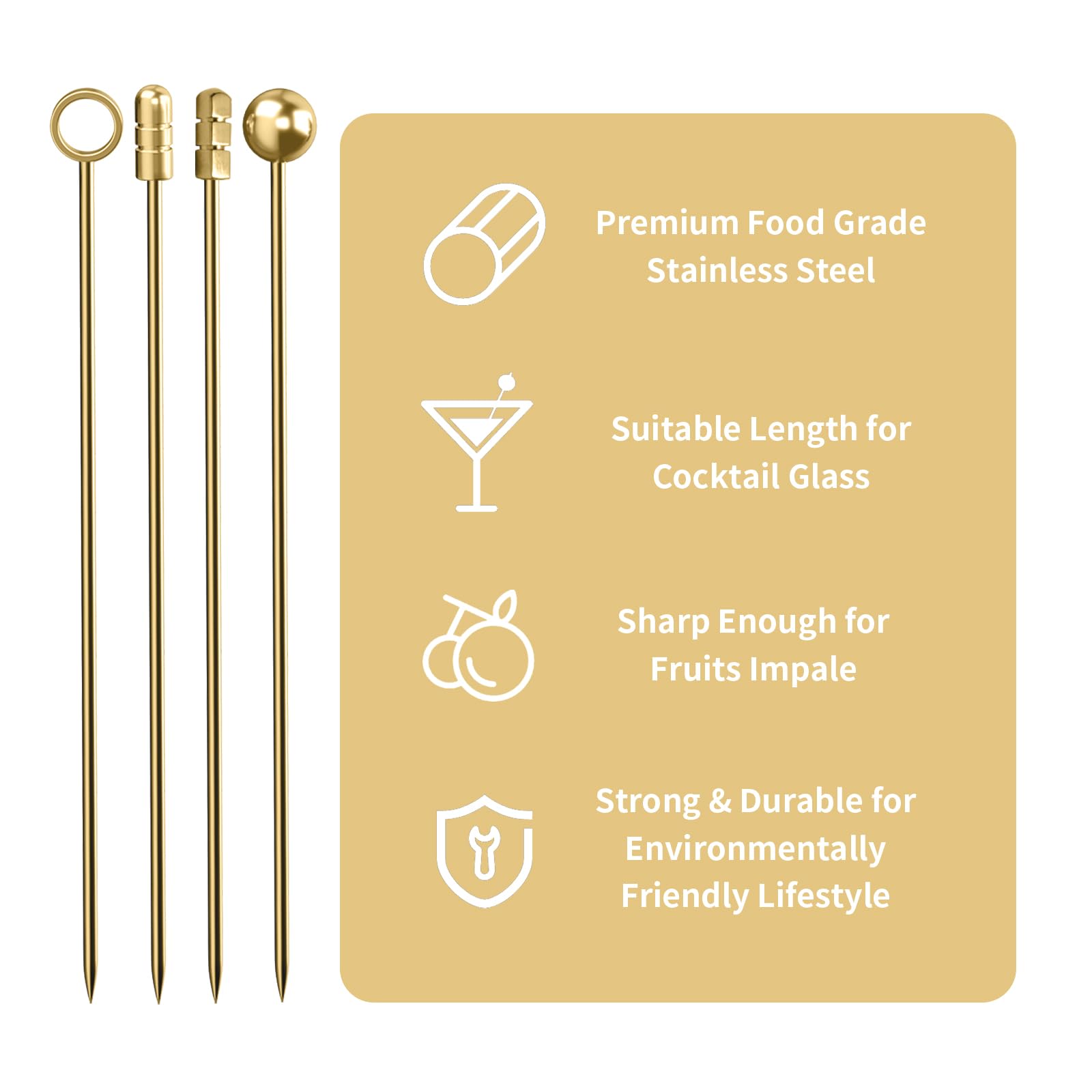 THECOSKY golden skewers with ball tips, easy handling and safe storage.