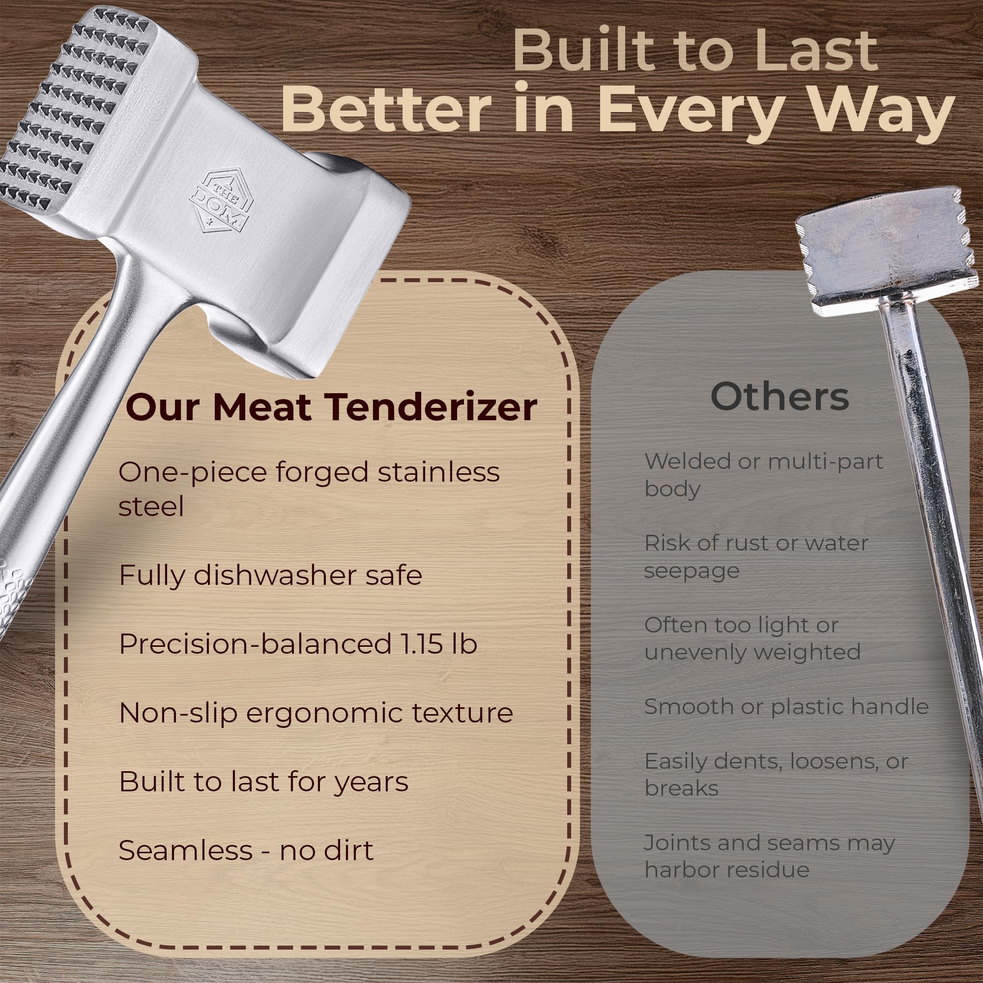 TheDOM versatile tenderizer for chicken, beef, turkey, pork, and more.